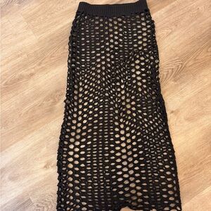 ZARA CROCHET MAXI SKIRT BLACK COVER-UP BEACH SIZE M - style 0085/343/800